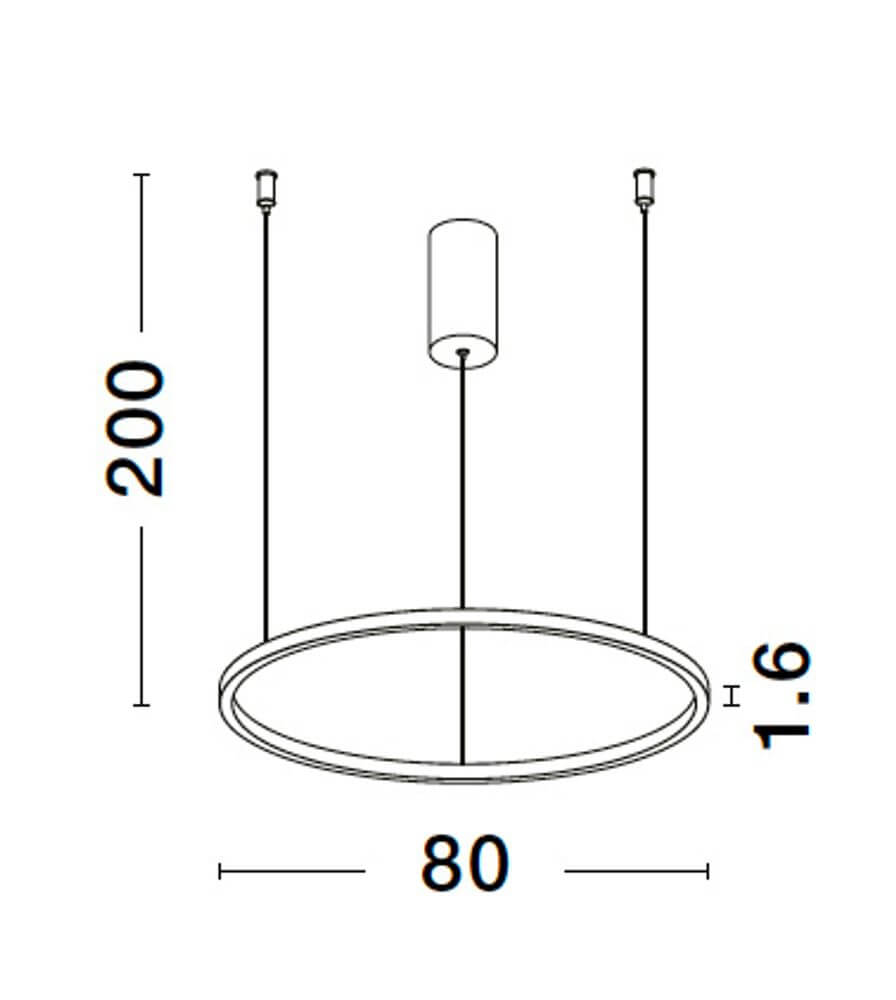 Technische Zeichnung der Tarquin LED Pendelleuchte Ø 80cm 3000K mit Abmessungen.