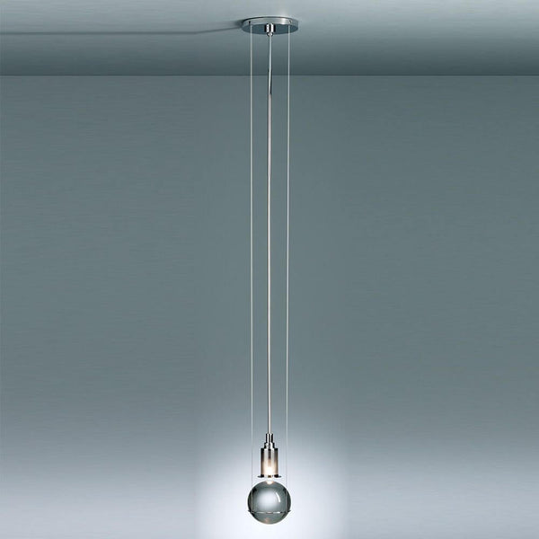 Tecnolumen LED pendant light Le tre streghe Murano glass chrome with elegant suspension and hand-crafted glass globe.