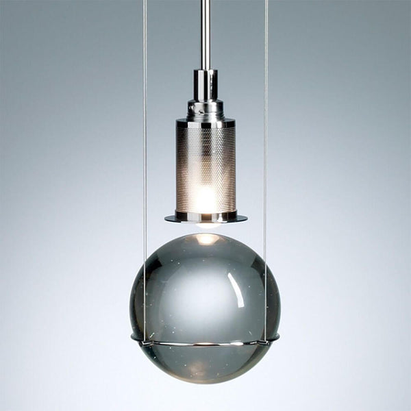 Tecnolumen LED pendant light Le tre streghe Murano glass chrome with LED lighting and decorative glass globe.