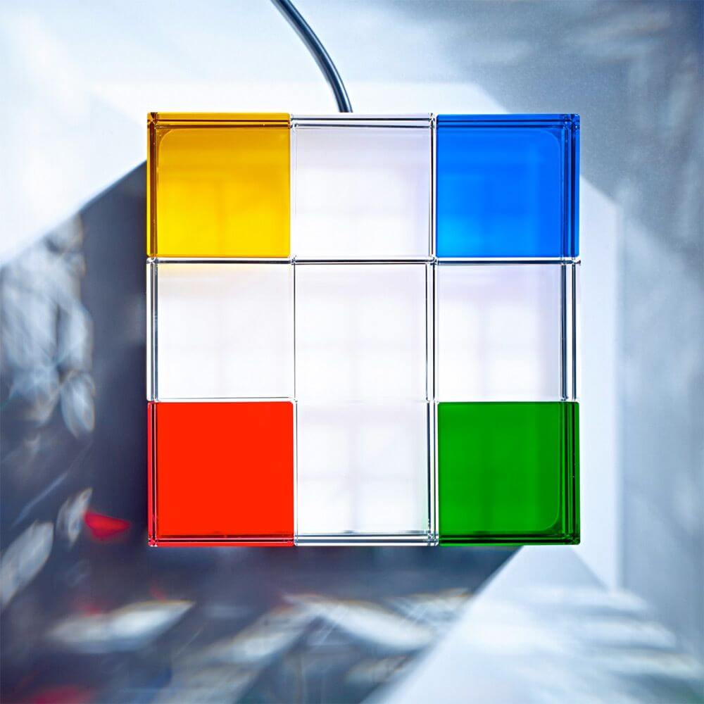 Lampe de table Tecnolumen Cubelight acier inoxydable verre clair coloré