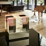 Tecnolumen Tischleuchte Cubelight Edelstahl Glas klar schwarz rosa