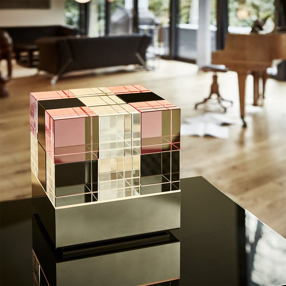 Tecnolumen lámpara de mesa Cubelight acero inoxidable vidrio transparente negro rosa