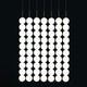 Terzani Abacus LED Design-Hängeleuchte 5er mit modularen, kreisförmigen Lampen in eleganter Anordnung.
