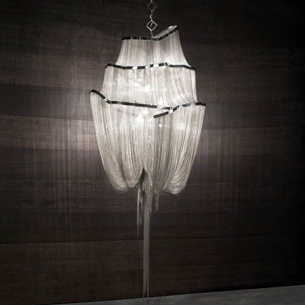 Terzani Atlantis Design-Pendelleuchte in elegantem Design mit schimmernden Metallscheiben.