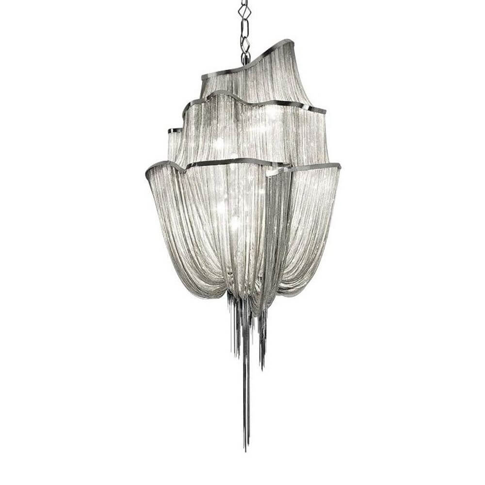 Terzani Atlantis Design-Pendelleuchte mit schimmerndem Design und eleganten Metalloberflächen.
