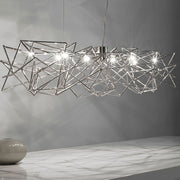 Terzani Etoile design-hengelampe 130 cm med nikkelbelagte metallbølger og et funklende lysspill.