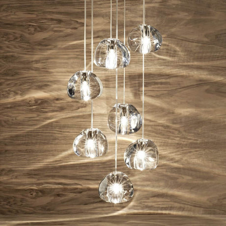 Terzani Mizu Design Hängeleuchte 7-flammig Ø 31cm mit einzigartigen Kristallformen, Lichtbrechung wie Wassertropfen.