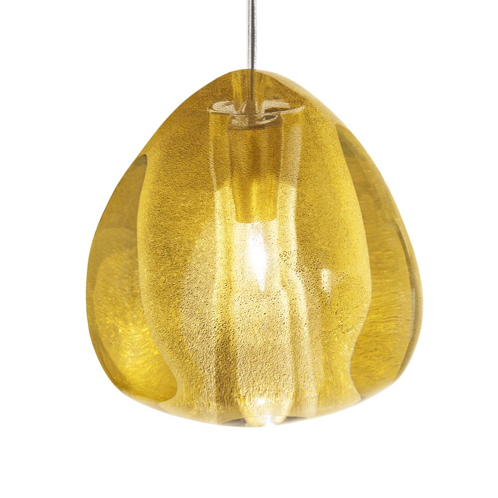 Terzani Mizu Pendelleuchte in gelbem Kristall mit einzigartiger Lichtbrechung und handgefertigtem Design.