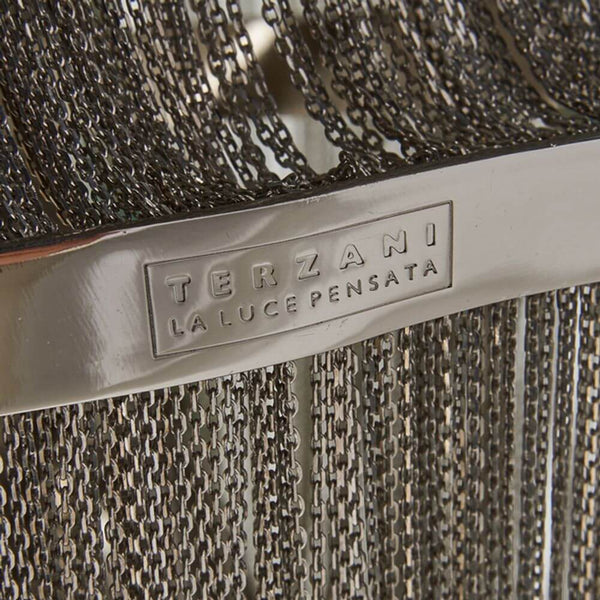 Terzani Stream Design-Lüster mit Metallketten und markantem Terzani-Logo, skulpturales Lichtdesign