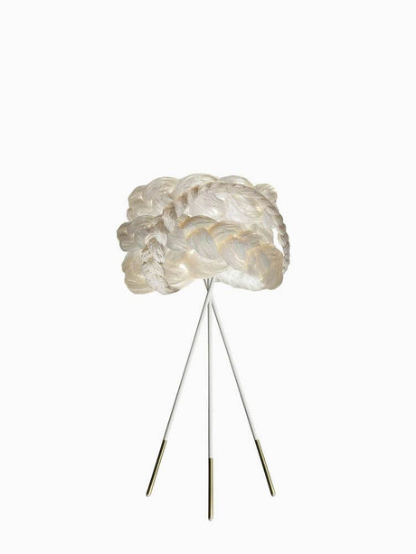 The Bride Design Tischleuchte H 80cm – handgefertigte Papier‑„Kleid“ Tischleuchte mit geflochtenem Leuchtenschirm auf dreibeinigem Stativ