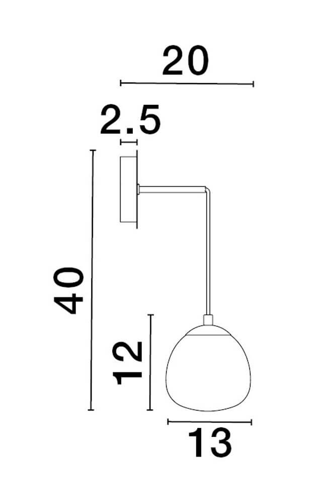 Maßzeichnung der The Egg Wandleuchte Gold, Weiß, Schwarz mit Abmessungen.