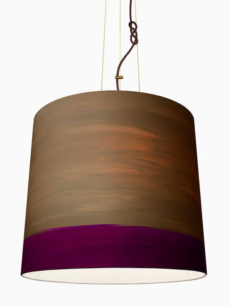 The Sisters linen pendant light Hand-painted – hanging, hand-painted linen lamp with brown top and violet edge