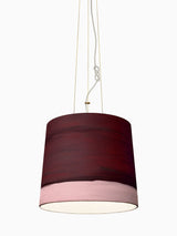 Leinen-Pendelleuchte von Sisters, handbemalt in warmen Rot- und Rosatönen, modernes Design für stilvolle Innenräume.