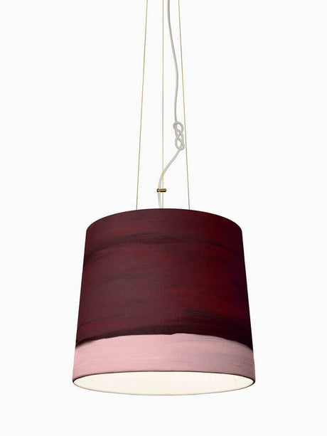 The Sisters linen pendant light Hand-painted – hanging hand-painted linen pendant light in bordeaux and pink tones