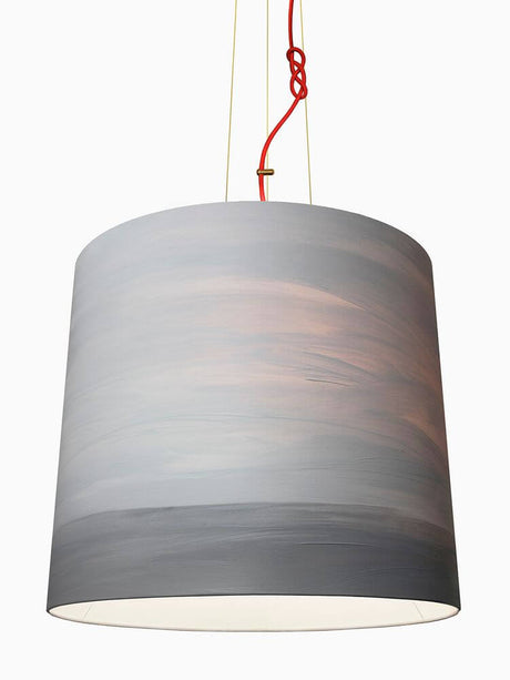 The Sisters linen pendant light Hand-painted – hand-painted linen lampshade with soft brushstrokes and red suspension cable