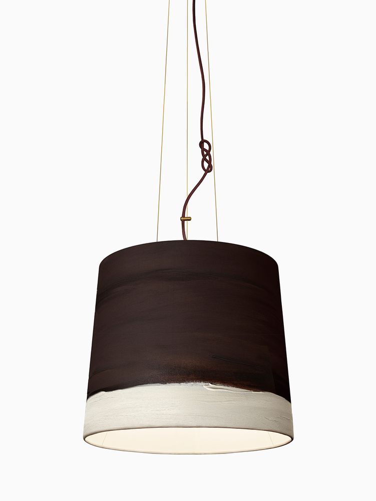 Handbemalte Pendelleuchte in Braun und Weiß von Mammalampa, zeitgenössisches Design trifft auf traditionelle Handwerkskunst.