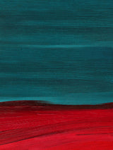Abstrakte Malerei mit tiefem Blau und leuchtendem Rot, ideal für Kunstliebhaber und modernes Interieur.