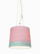 The Sisters Leinen-Pendelleuchte Handbemalt – handbemalter Leinen-Lampenschirm in Pastellrosa und Mint, zeitgenössisches Design, Mammalampa