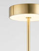 Alt Tag: Thea LED Stehlampe H 135cm Ø 20cm 3000K – schlanker LED-Standfuß in Gold mit rundem Schirm, 3000K warmweißes Licht, elegantes Holzdekor-Design