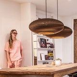 Jazzy hanging lamp made of cardboard oval
