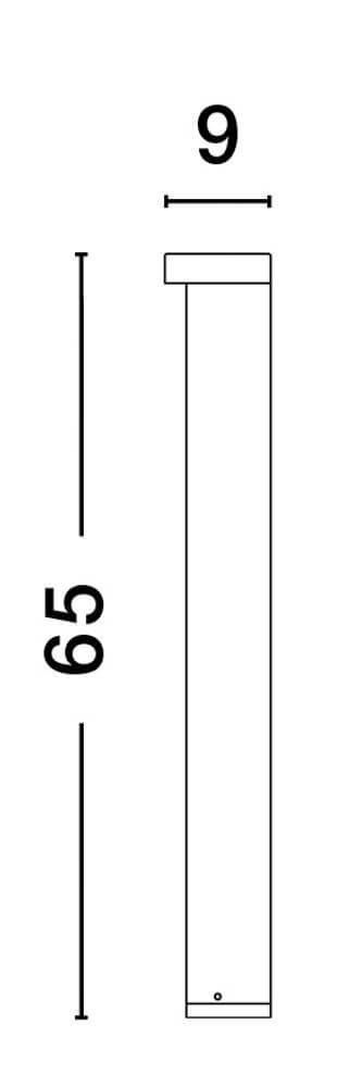 Maßskizze der Tien LED Außenwegeleuchte 3000K Schwarz IP54 mit den Abmessungen 65cm x 9cm.