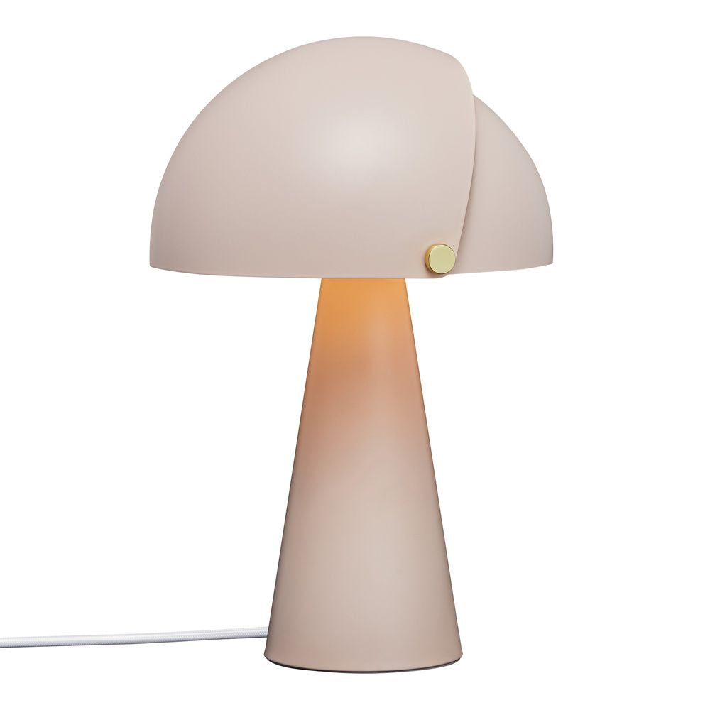 Moderne Tischlampe Align von Maria Berntsen mit beweglichem Schirm, satinmatte Oberfläche und warmem Licht.