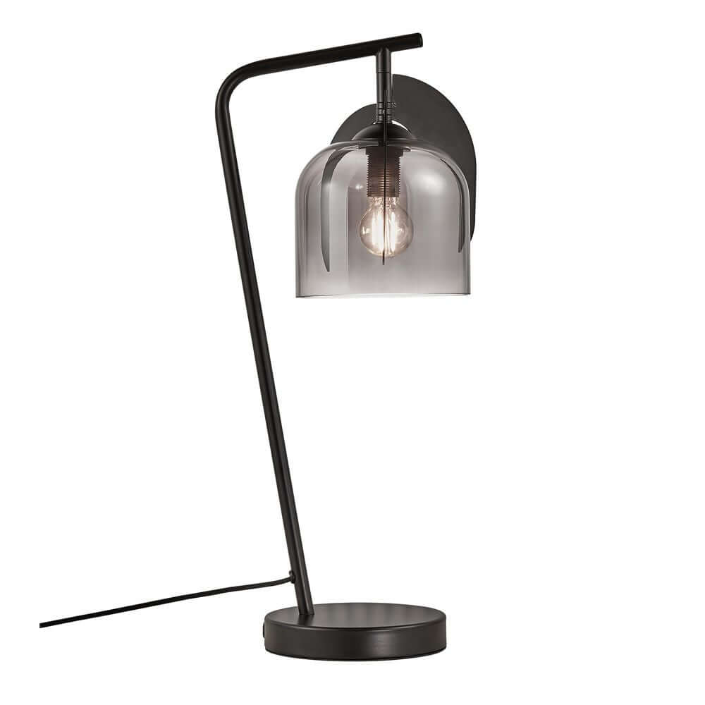 Tischlampe Boshi mit einem modernen Design und einem stilvollen Glasschirm in Schwarz.