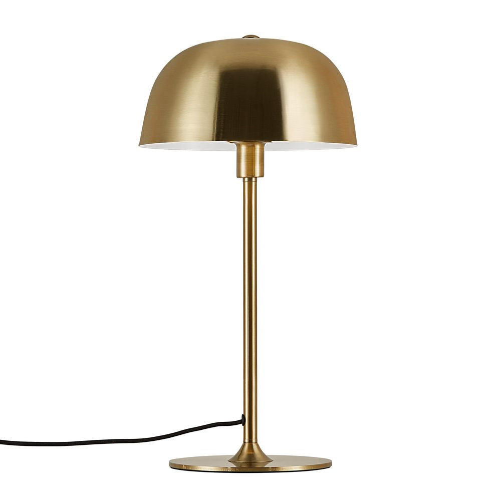 Tischlampe Cera aus Messing im minimalistischen skandinavischen Design mit runder Lampe.
