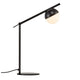 Tischlampe Contina mit kugelförmiger Opalglasscheibe und elegantem Design auf schwarzem Gestell.
