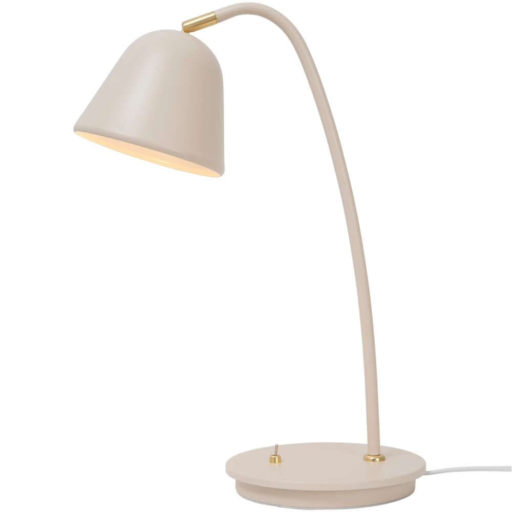 Tischlampe Fleur 15 in puderfarbenem Beige mit verstellbarem Lampenkopf und Messingdetails