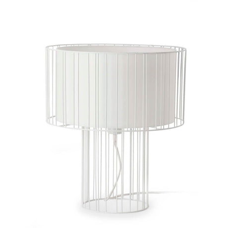 Bordlampe LINDA hvit med moderne gitterdesign og hvit lampeskjerm.