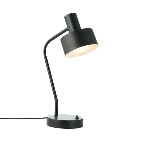 Bordlampe Matis i svart med fleksibel lampeskjerm for skrivebord og bokhylle.