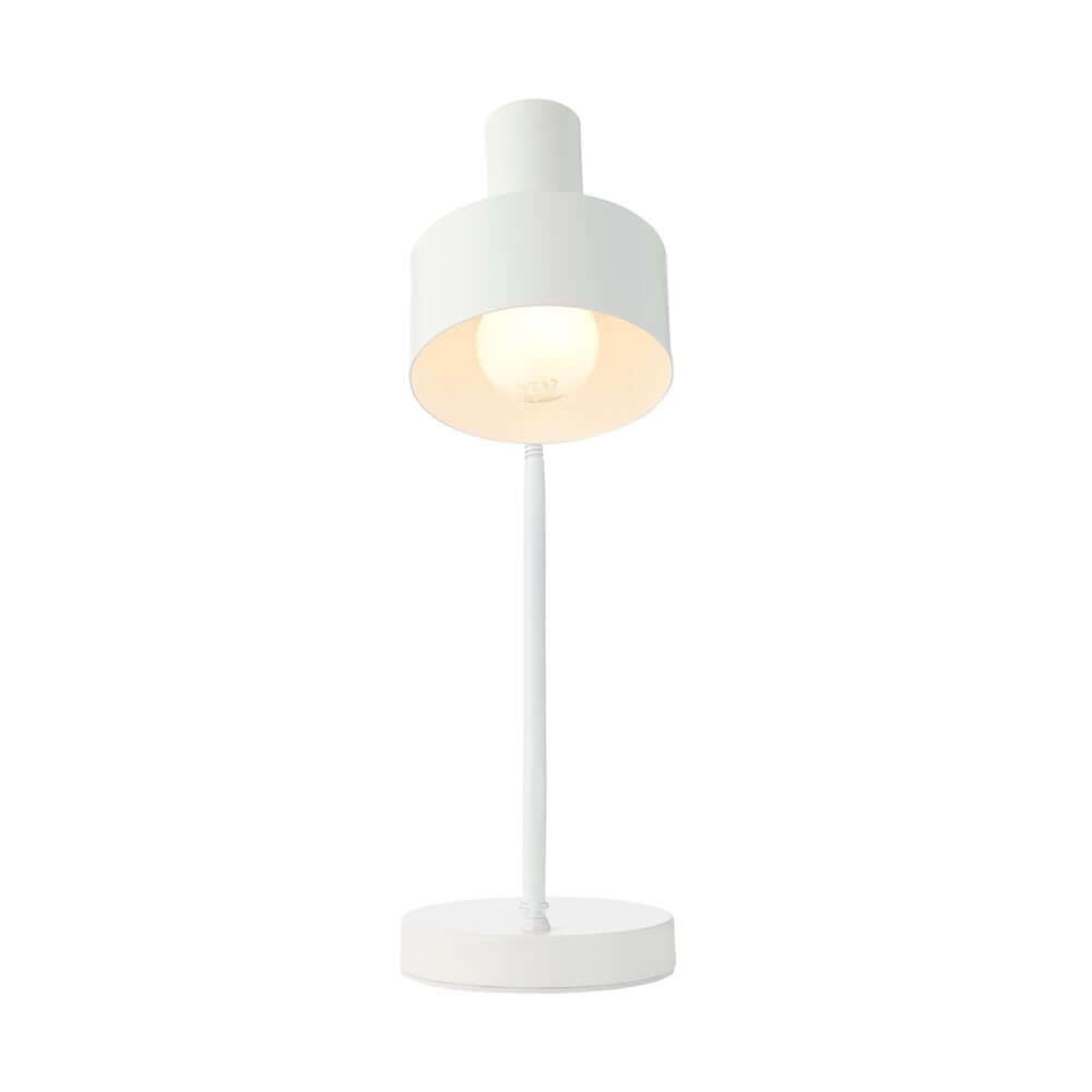 Tischlampe Matis in weiß, minimalistisch, perfekt für Schreibtisch und Bücherregal, flexibler Lampenschirm.