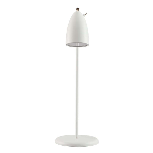 Tischlampe Nexus 2 in elegantem Weiß mit retro Stil Schalter und moderne Designakzente.