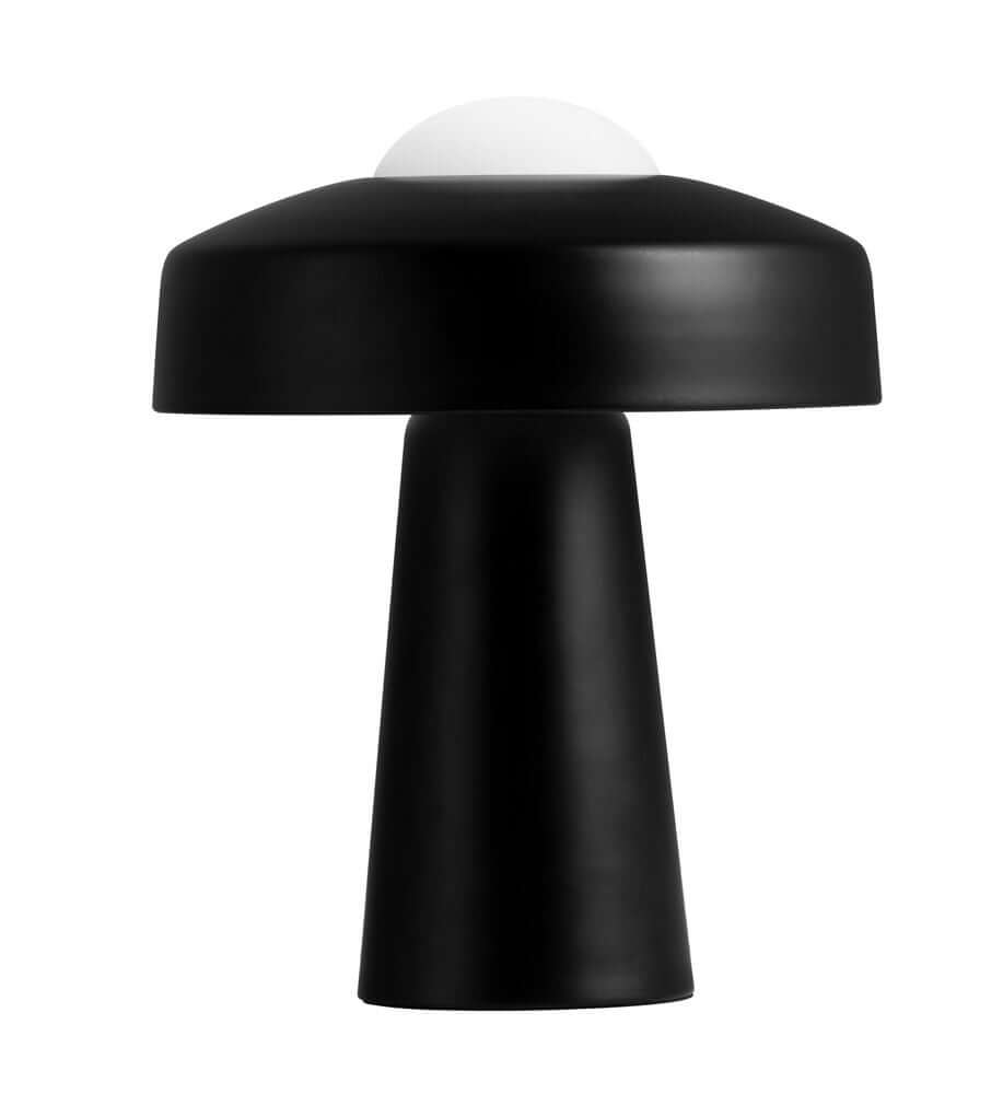 Tischlampe Time in elegantem, mattem Schwarz mit Glasoberteil für optimale Lichtverteilung.