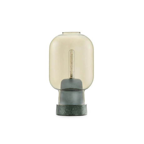 Lampada da tavolo nostalgica Amp Gold, Verde con corpo in vetro e base in marmo