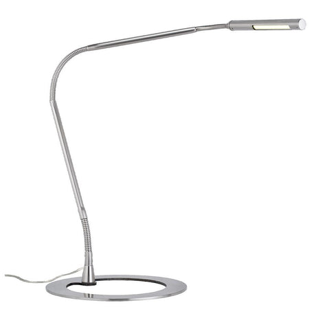 Schreibtischlampe Plaza mit 3W LED, flexibler Arm und flachem Fuß für optimalen Arbeitsplatzkomfort.
