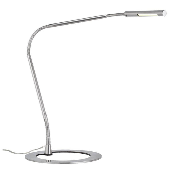 Skrivebordslampe Plaza 3W LED 700 mA 12V i moderne design med fleksibel arm og flat fot.