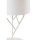 Detailansicht der Tischleuchte TREE Weiß mit stilvollem, elegantem Design und weißem Lampenschirm.