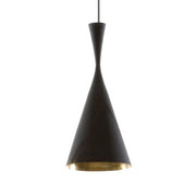 Tom Dixon slog Tall LED Hængelampe Ø 19cm med sort patina og guld interiør.