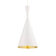 Tom Dixon Beat Tall LED Hängelampe Ø 19cm in weiß mit goldener Innenseite, modernes Design für verschiedene Umgebungen.