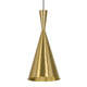 Tom Dixon Beat Tall LED Hängelampe Ø 19cm in goldener Farbe mit einzigartigem Konusdesign.