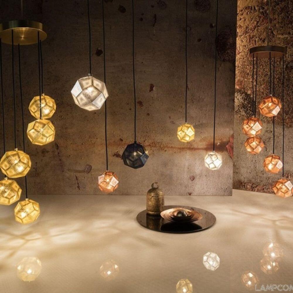 Tom Dixon Etch Metall Hängeleuchte Effektlicht in verschiedenen Farben, sanftes Umgebungslicht, moderne Pendelleuchte.