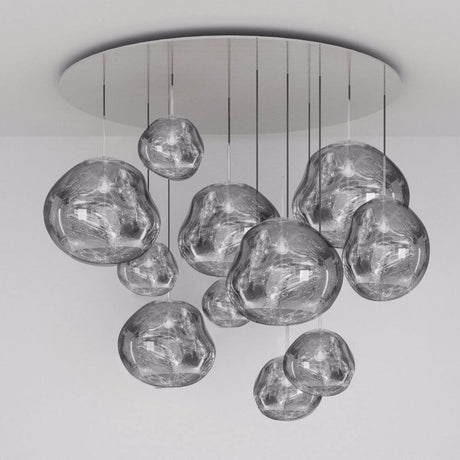 Tom Dixon Melt LED Mega XXL Hängeleuchte Ø 150cm mit schmelzendem, geblasenem Glas und hypnotischem Licht.
