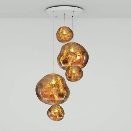 Tom Dixon Melt Large LED Hängelampe 5er Mobile mit schmelzendem Glas und sanftem Licht.