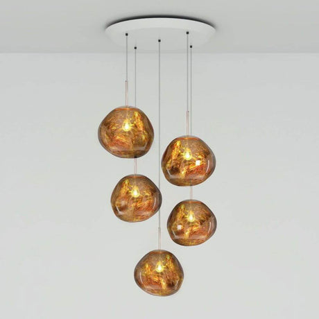 Tom Dixon Melt Mini LED Pendellampe 5er Mobile mit schmelzendem Glas und elegantem Lichtdesign.