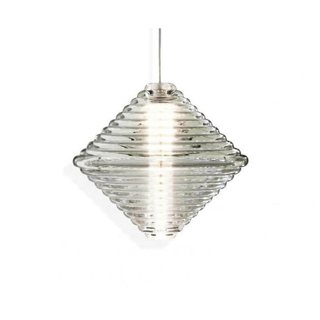 Tom Dixon Press Cone Glas-Pendelleuchte mit geripptem Glas und linearer Lichtstreuung.