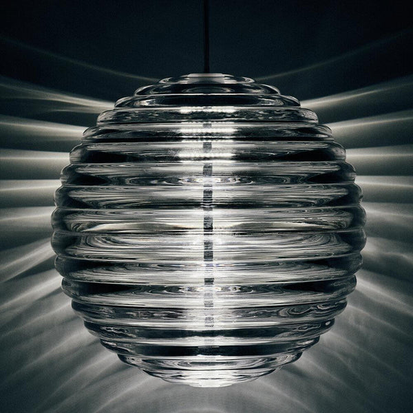 Tom Dixon Press Sphere Glas-Pendelleuchte aus geripptem Glas mit lichtstreuender Kugelform