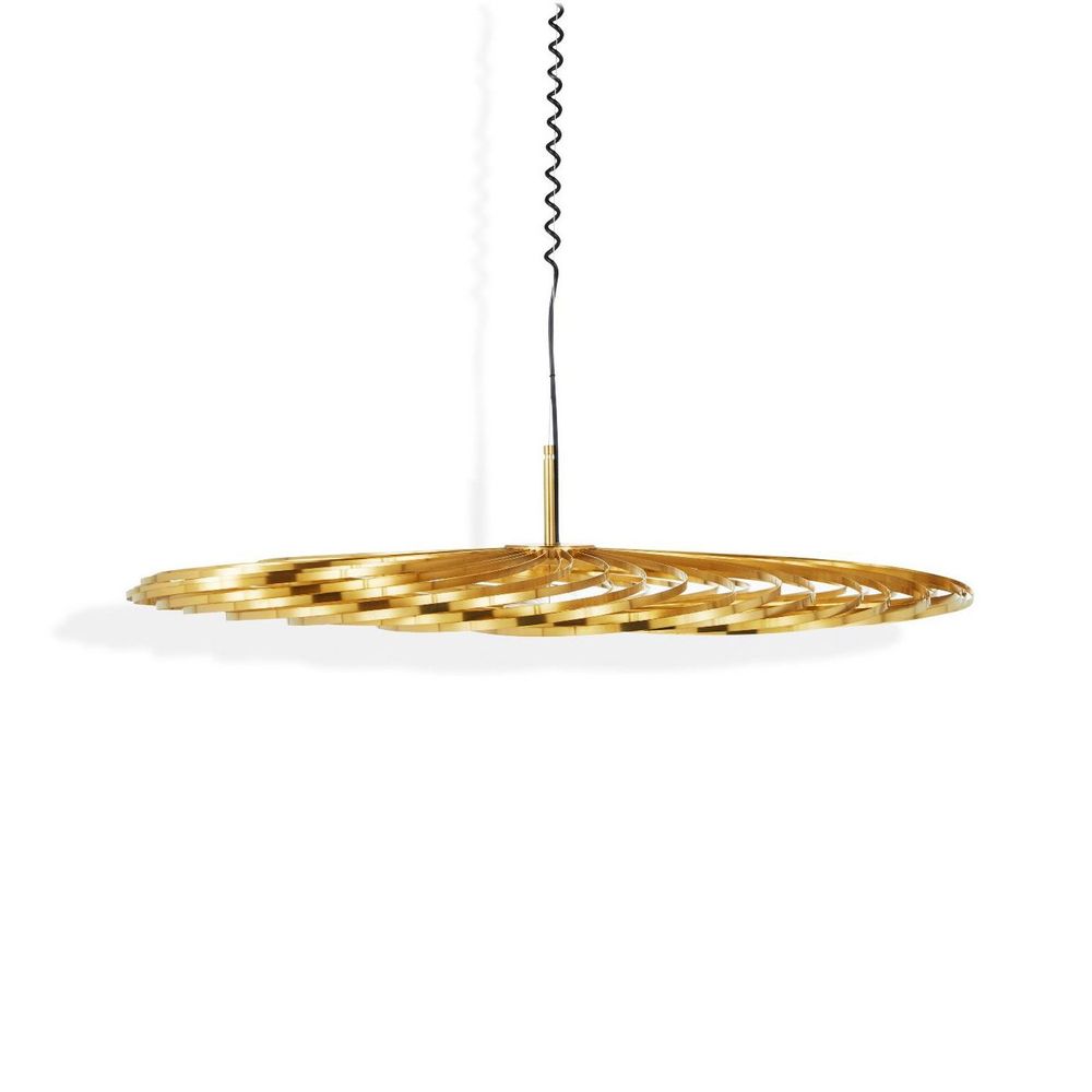 Tom Dixon Spring LED Hängelampe ausziehbar, Edelstahlstreifen, dimmbar, modernes Design, flexible Form.