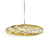 Tom Dixon Spring Hängelampe aus Edelstahl in elegantem Gold, dimmbar und formbar, kreative Lichtgestaltung.